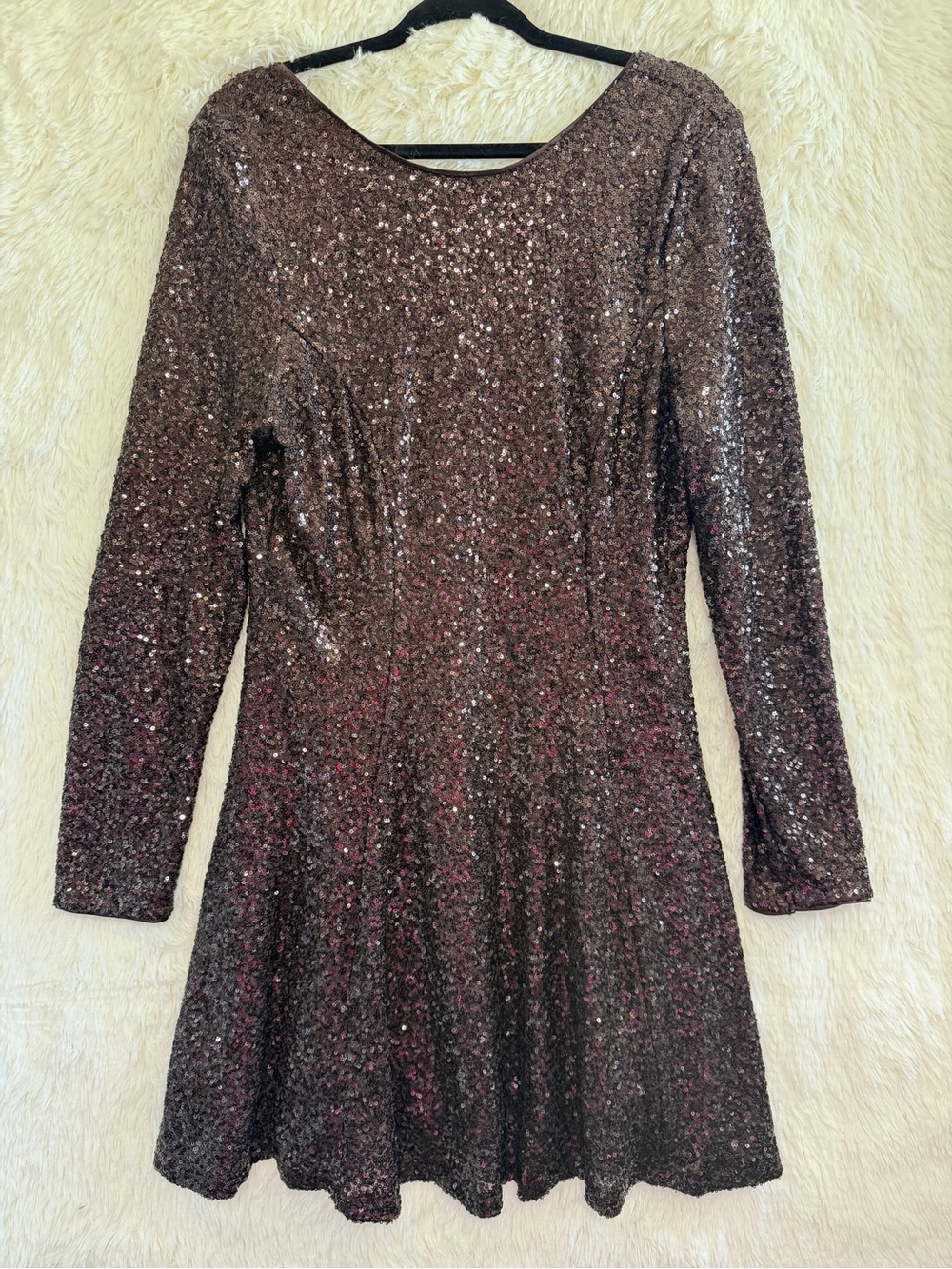 Reitmans Womens Sequin Open Back Mini Dress XL Chocolate Brown Holiday Party